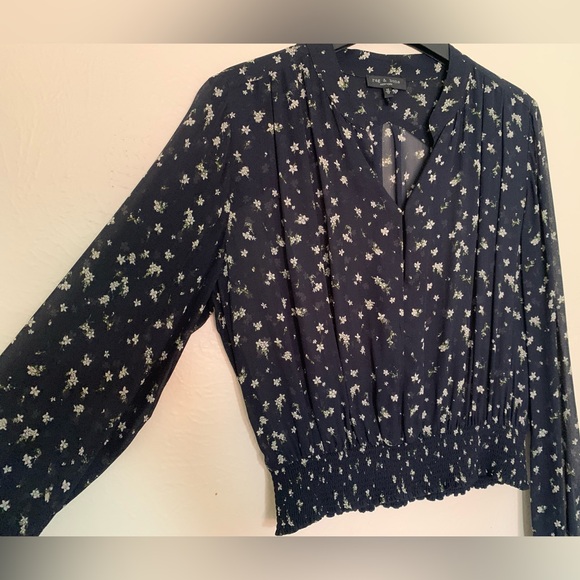 RAG & BONE Calista Floral Blouse in Navy Blue Size XS - Picture 2 of 13
